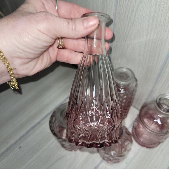 Pink Hombre Glass Vase Set Of 5 Potion Jars Spells Witch Flowers Mothers Day - Picture 3 of 8